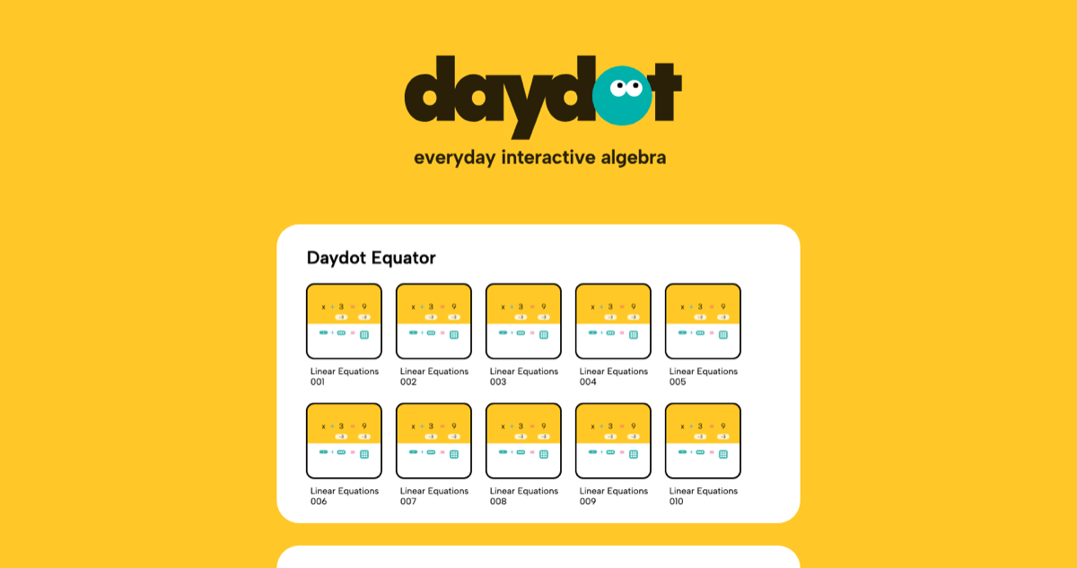 The Daydot website, showing interactive algebra activities